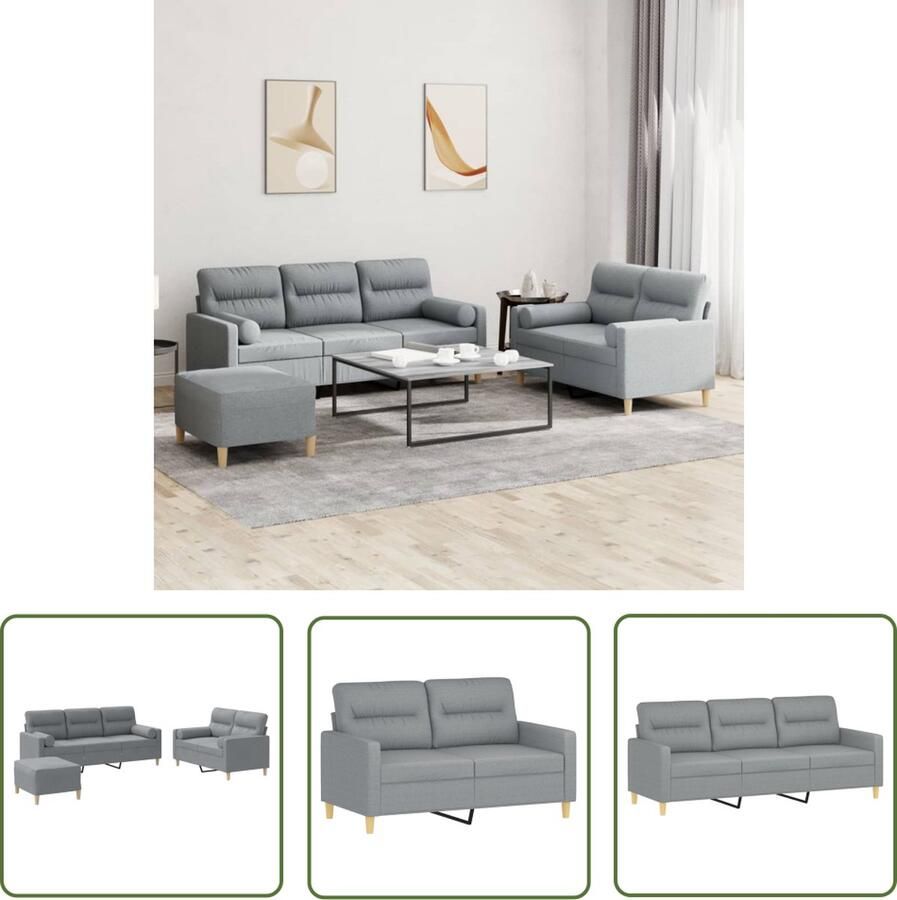 The Living Store loungeset Lichtgrijs 2-zitsbank 3-zitsbank Voetenbankje Inclusief kussens Loungeset Tuinmeubel Buitenset Loungehoek Relaxstoel