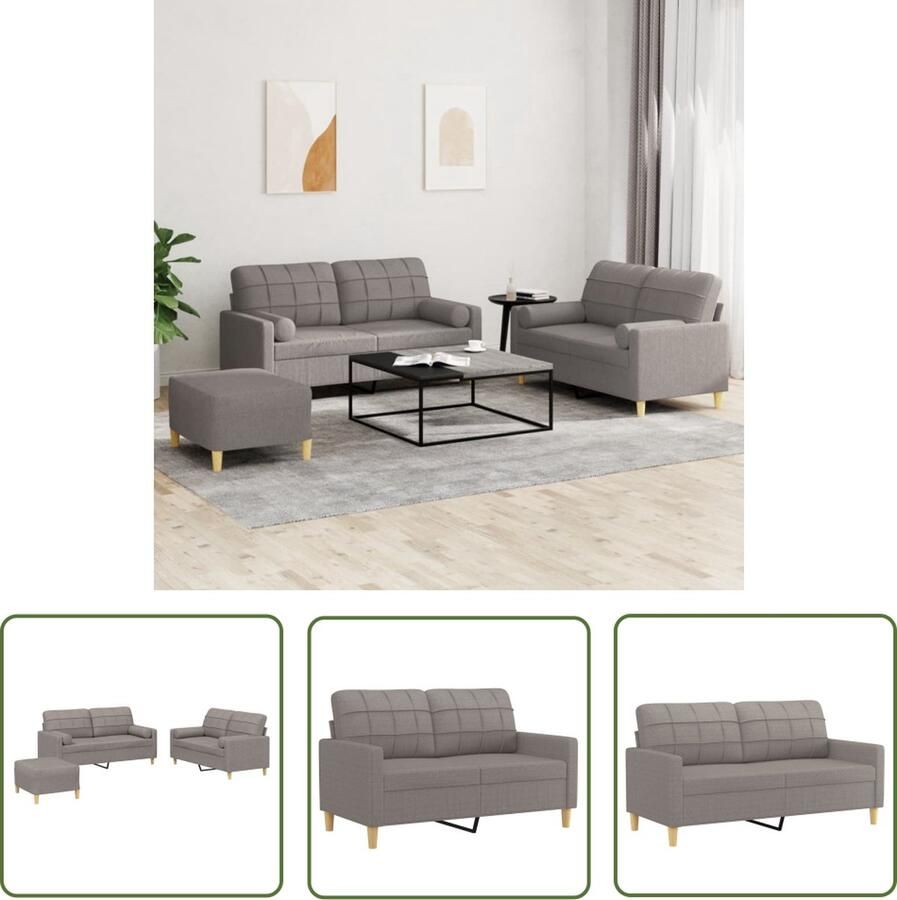 The Living Store 3-delige Loungeset met kussens stof taupe Loungeset Tuinmeubel Buitenset Lounge Set Relaxstoel