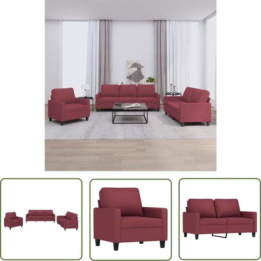 The Living Store Loungeset Wijnrood Stof 100% Polyester Metaal Textileen Multiplex 2-zitsbank 138x77x80 cm Armstoel 78x77x80 cm 6 kussens 3-zitsbank 198x77x80 cm Loungeset Tuinmeubel Buitenleven Lounge Set Terras Meubilair