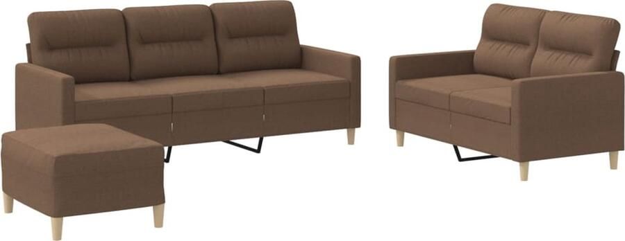 The Living Store Loungeset Bruin 2-zitsbank- 138 x 77 x 80 cm 3-zitsbank- 198 x 77 x 80 cm Voetenbank- 60 x 50 x 41 cm Schuimvulling Duurzame stof Loungeset Tuinmeubel Buitenset Lounge Relaxen