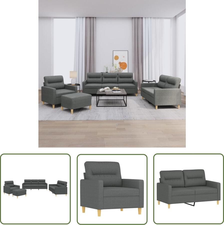 The Living Store 4-delige Loungeset met kussens stof donkergrijs Loungeset Tuinmeubel Buitenkamerset Loungebank Relaxfauteuil
