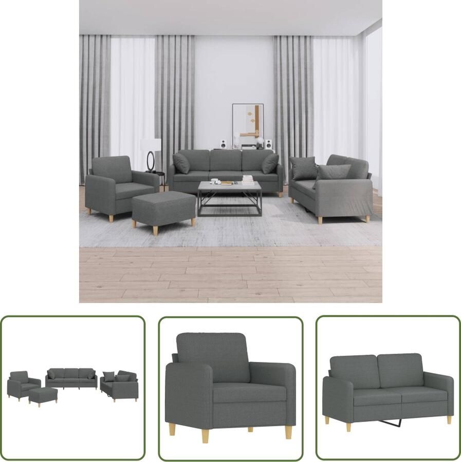 The Living Store Loungeset Duurzame Stof Donkergrijs Metaal Multiplex 2-Zitsbank Comfortabele Zitervaring Loungeset Tuinmeubel Buitenset Loungehoek Relaxfauteuil