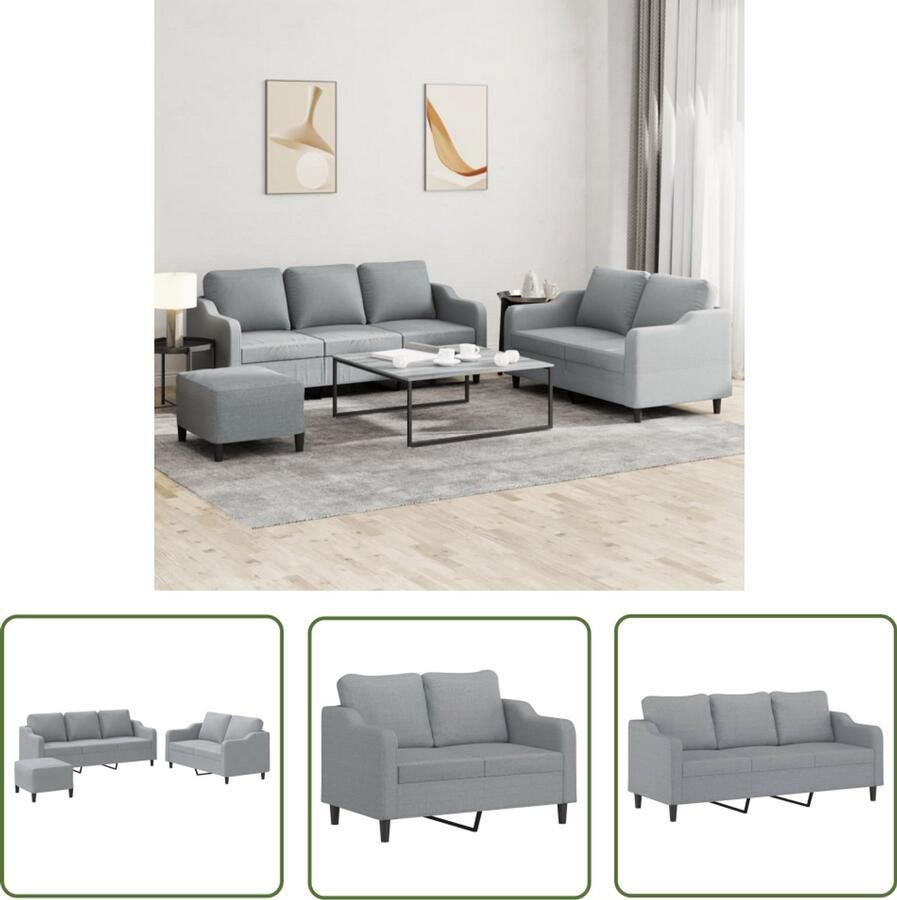 The Living Store 3-delige Loungeset met kussens stof lichtgrijs Loungeset Tuinmeubelen Buitenset Loungebank Sofa