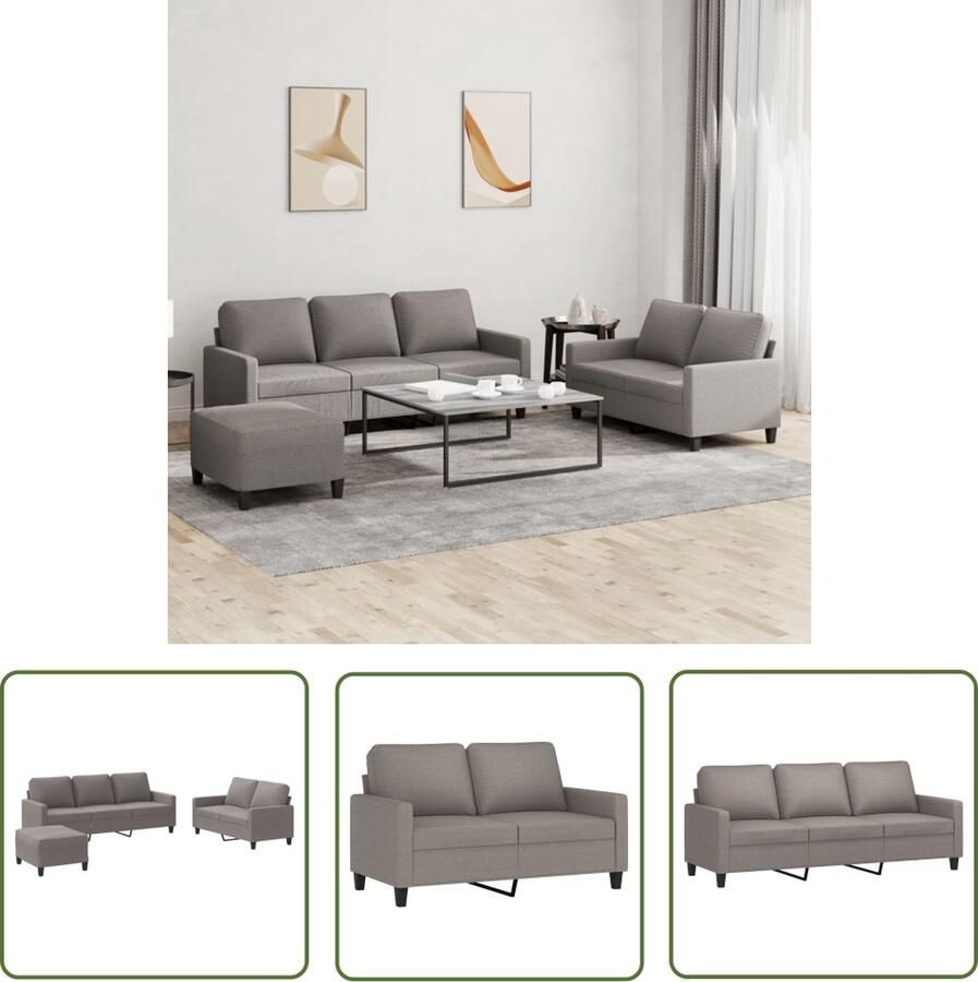 VidaXL 3-delige Loungeset met kussens stof taupe Loungeset Tuinmeubelen Lounge Set Buitendecoratie Relaxstoel