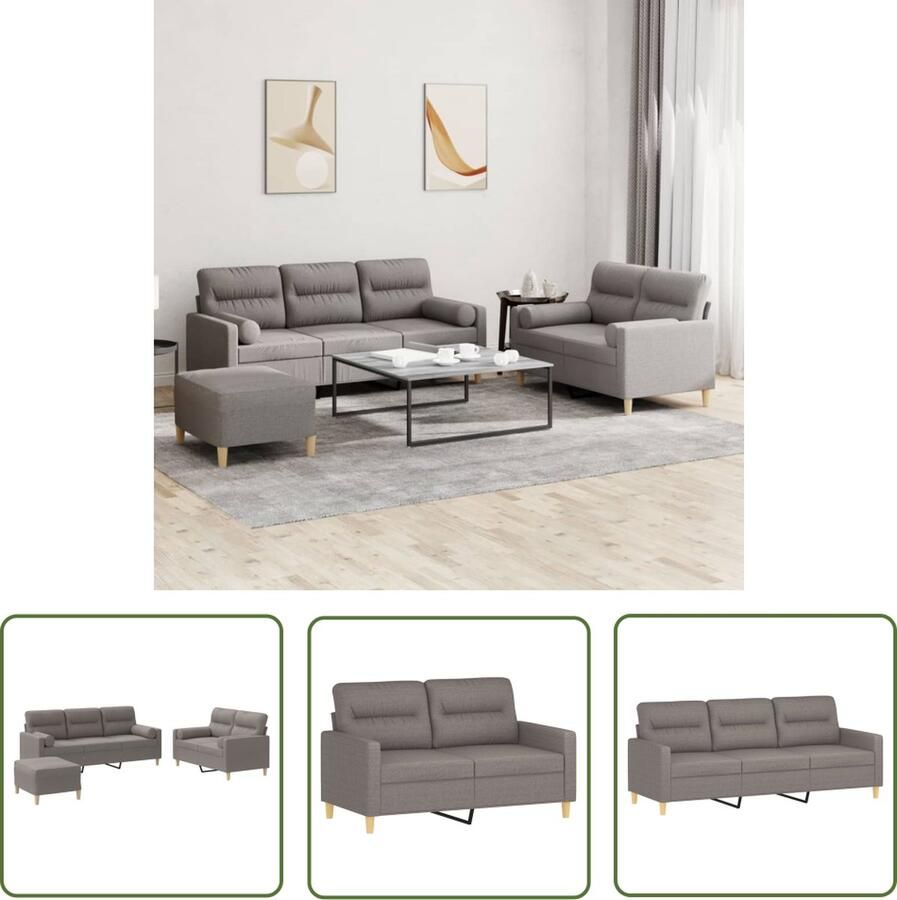 The Living Store 3-delige Loungeset met kussens stof taupe Loungeset Tuinmeubelen Lounge Set Outdoor Meubels Stoffen Sofa