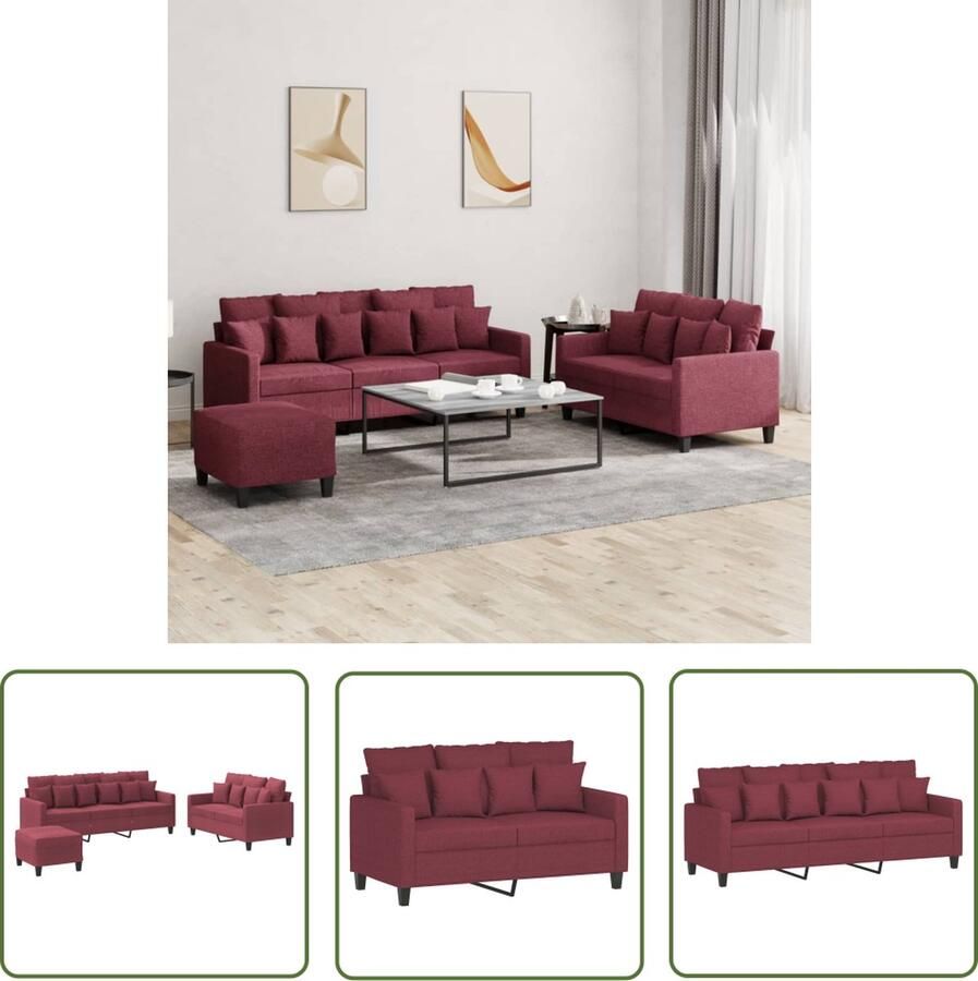 The Living Store Loungeset Wijnrood 2-zitsbank- 138 x 77 x 80 cm Driezitsbank- 198 x 77 x 80 cm Voetenbank- 60 x 50 x 41 cm Montage vereist
