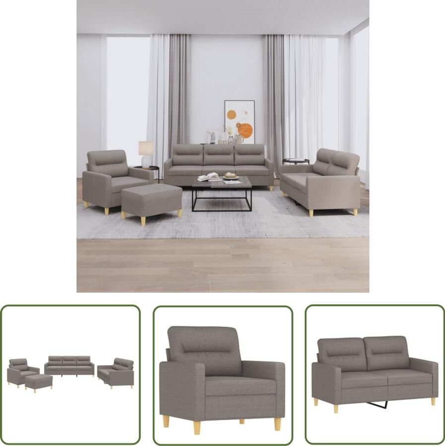 VidaXL 4-delige Loungeset met kussens stof taupe Loungeset Tuinmeubilair Loungebank Buitenkamerset Relaxfauteuil