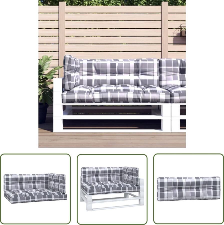 The Living Store Palletkussen Set Grijs 120 x 80 x 12 cm Polyester Palletkussens Tuinmeubilair Outdoor Meubelen Lounge Set Balkondecoratie