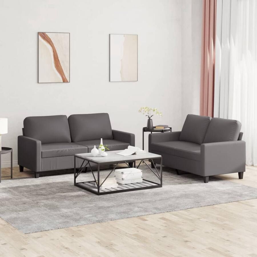 The Living Store Loungeset Kunstleer Grijs 138 x 77 x 80cm 2-zitsbank Loungebank Tuinset Loungemeubel Kunstleder Sofa 2 Persoons Bank