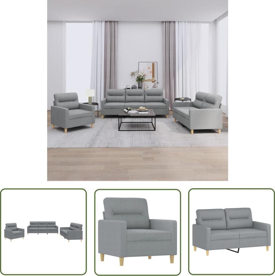 The Living Store Loungeset Armstoel 2-zitsbank en 3-zitsbank Lichtgrijs 78x77x80cm Duurzame stof Loungebank Tuinset Buitenmeubilair Loungehoek Grijs Meubilair