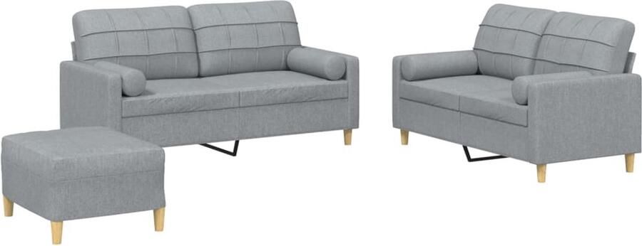 The Living Store Loungeset Urban Lichtgrijs 2-zitsbank 138x77x80cm Comfortabel en duurzaam met rolkussens Inclusief voetenbank