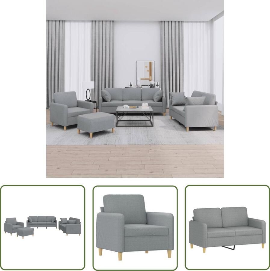 The Living Store Loungeset Comfort Lichtgrijs Voetenbank Dik gevoerde zitting Loungebank Tuinset Loungemeubilair Grijs Meubilair Stoffen Bank