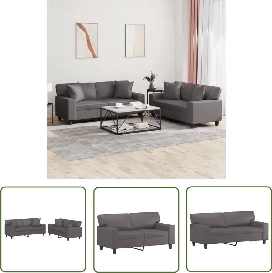 VidaXL Tuinset Loungeset 2-delige Loungeset met kussens kunstleer grijs Loungemeubilair Kunstleder Sofa Comfortabele Stoel