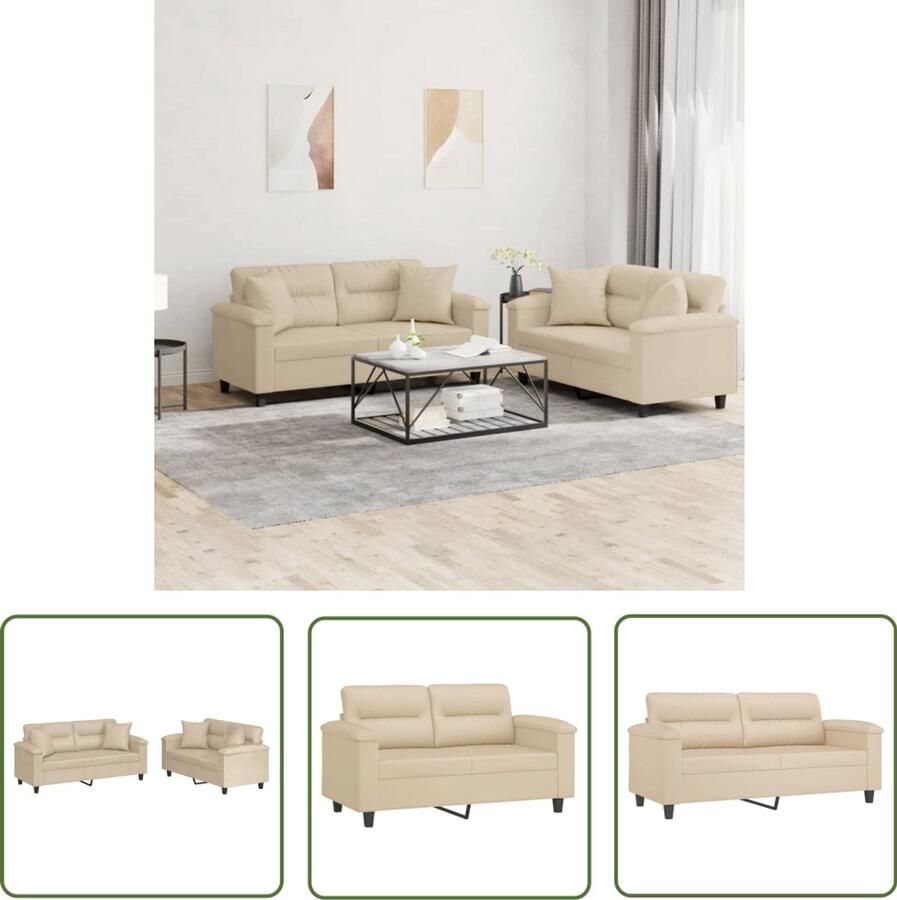 The Living Store 2-delige Loungeset met kussens microvezelstof crèmekleurig Loungeset Tuinset Buitenmeubilair Microvezel Meubels Crème Kleur