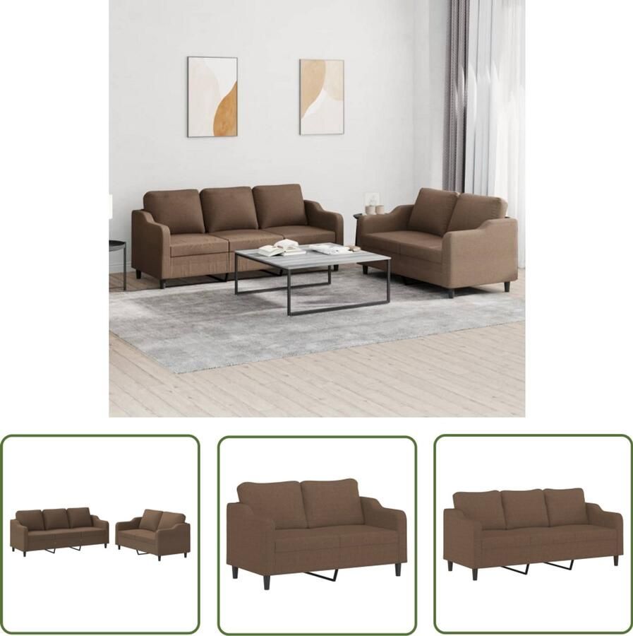 The Living Store 2-delige Loungeset met kussens stof bruin Loungeset Tuinset Bankstellen Bruine Bank Lederlook Bank