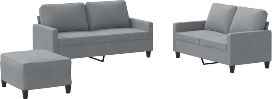 The Living Store 3-delige Loungeset met kussens stof lichtgrijs Loungeset Tuinset Loungemeubel Buitendecoratie Balkondecoratie