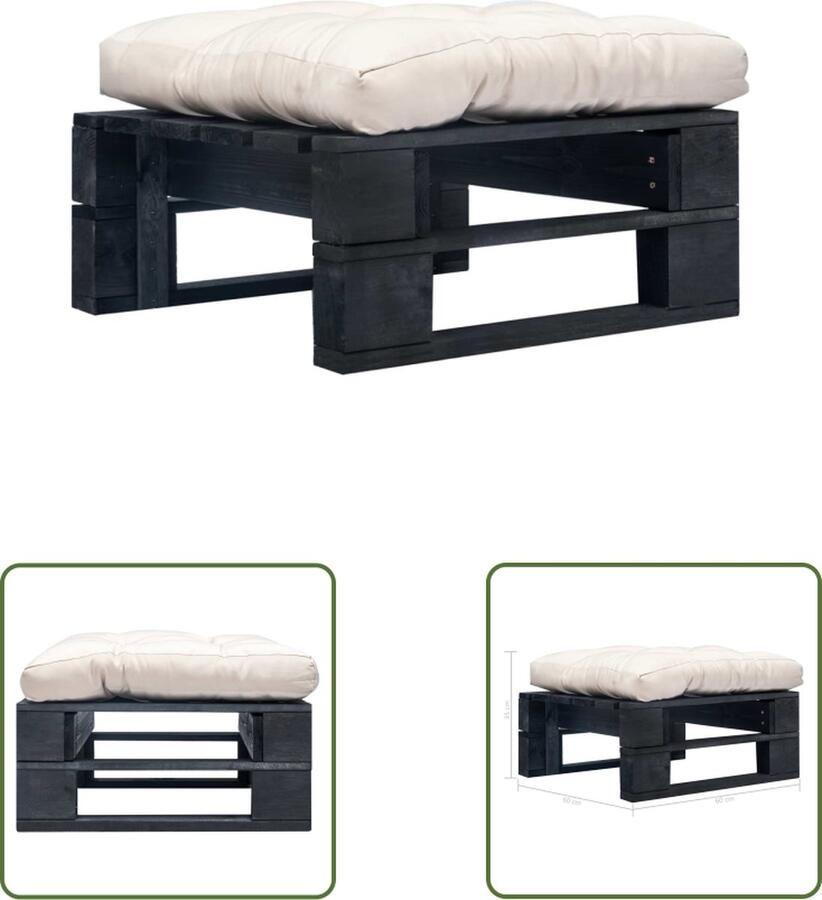The Living Store Pallet Hocker Tuinvoetenbank 60 x 60 x 35 cm Zandkleurig kussen Pallet Stoel Tuinstoel Lounge Bank Buitentijd Relaxen