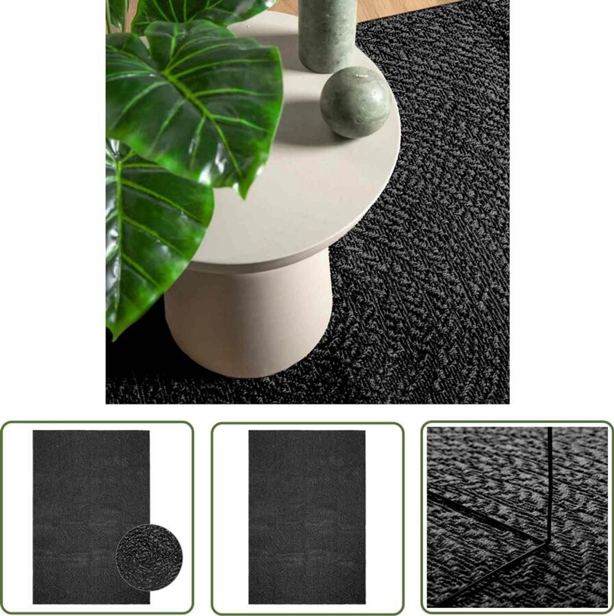The Living Store Vloerkleed ZIZUR binnen en buiten 140x200cm jute look antraciet Vloerkleed Tuintapijt Terras Tapijt Balkon Tapijt Outdoor Tapijt