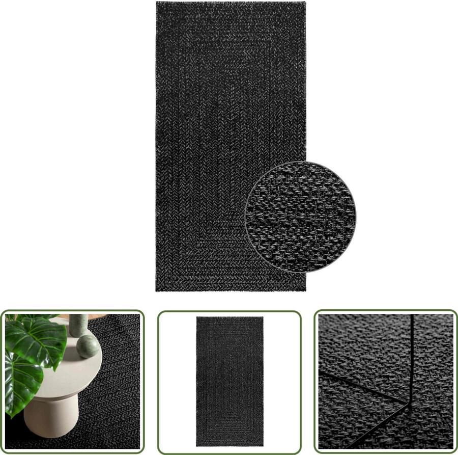 The Living Store Vloerkleed ZIZUR binnen en buiten 80x150 cm jute look antraciet Vloerkleed Tuintapijt Terras Tapijt Balkon Tapijt Outdoor Tapijt
