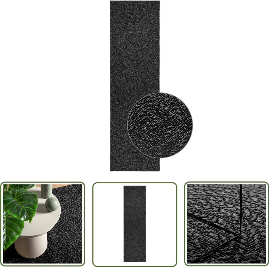 The Living Store Vloerkleed ZIZUR binnen en buiten 80x250 cm jute look antraciet Vloerkleed Tuintapijt Outdoor Tapijt Antieke Vloerkleed Juten Vloerkleed