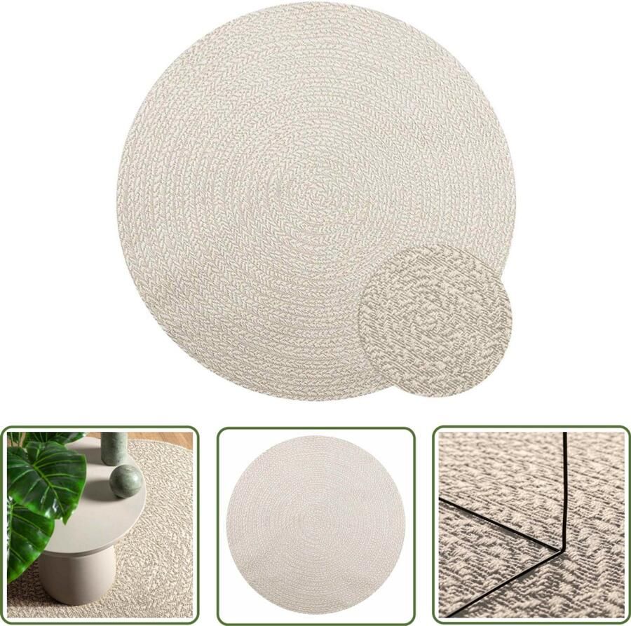 The Living Store Vloerkleed ZIZUR crème binnen en buiten Ø 160 cm jute look Vloerkleed Tuintapijt Terras Tapijt Outdoor Tapijt Kruipend Tapijt