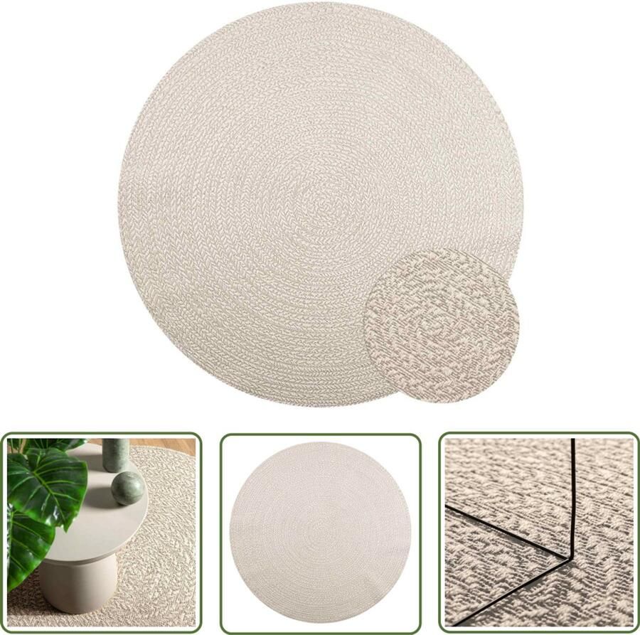 VidaXL Vloerkleed ZIZUR room binnen en buiten Ø 200 cm jute look Vloerkleed Tuintapijt Terrasdecoratie Balkonbekleding Outdoor Tapijten