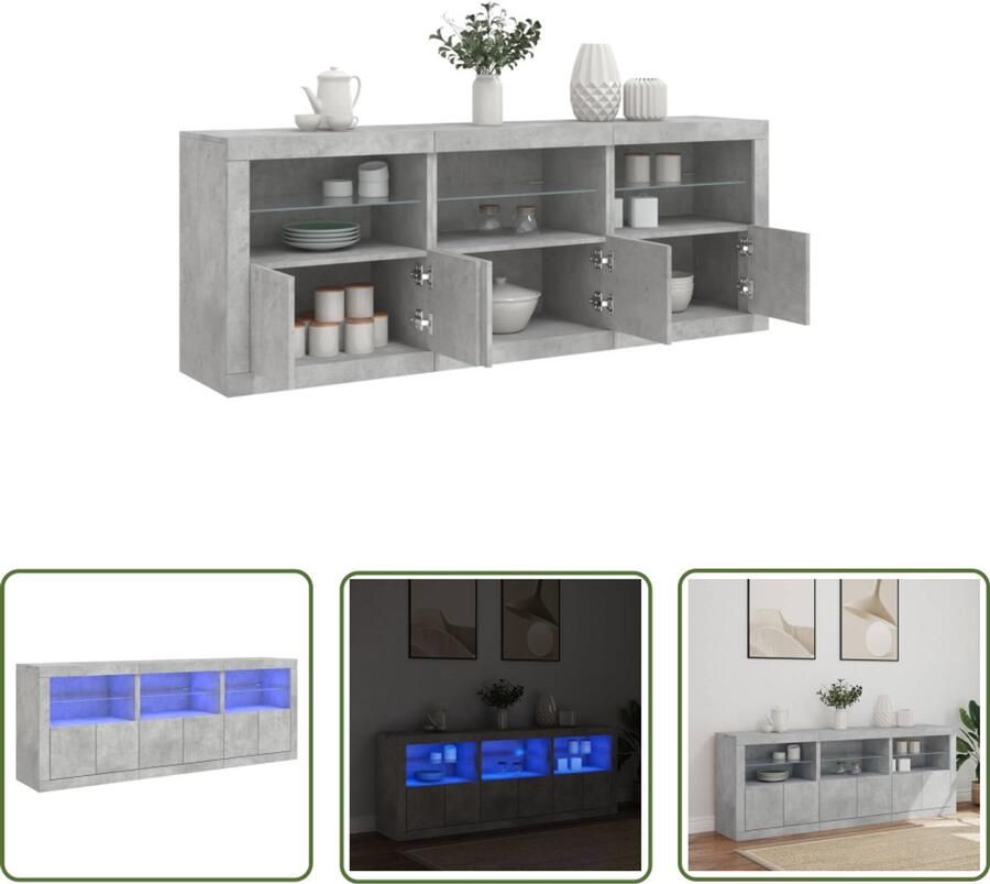 The Living Store Dressoir met LED-verlichting 181 5x37x67 cm betongrijs Dressoir Modern Dressoir Beton Grijs Dressoir Led Verlichting Dressoir Opberg Kast