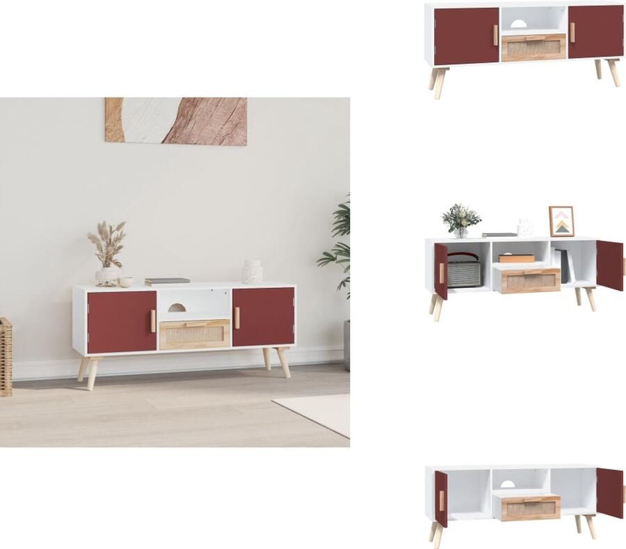 VidaXL TV-meubel Classic TV-meubel 105 x 30 x 45 cm Duurzaam hout Opbergruimte Praktische deur Presenteerfunctie Handleiding inbegrepen Kleur- wit rood en oranje vidaXL Kast - Foto 2