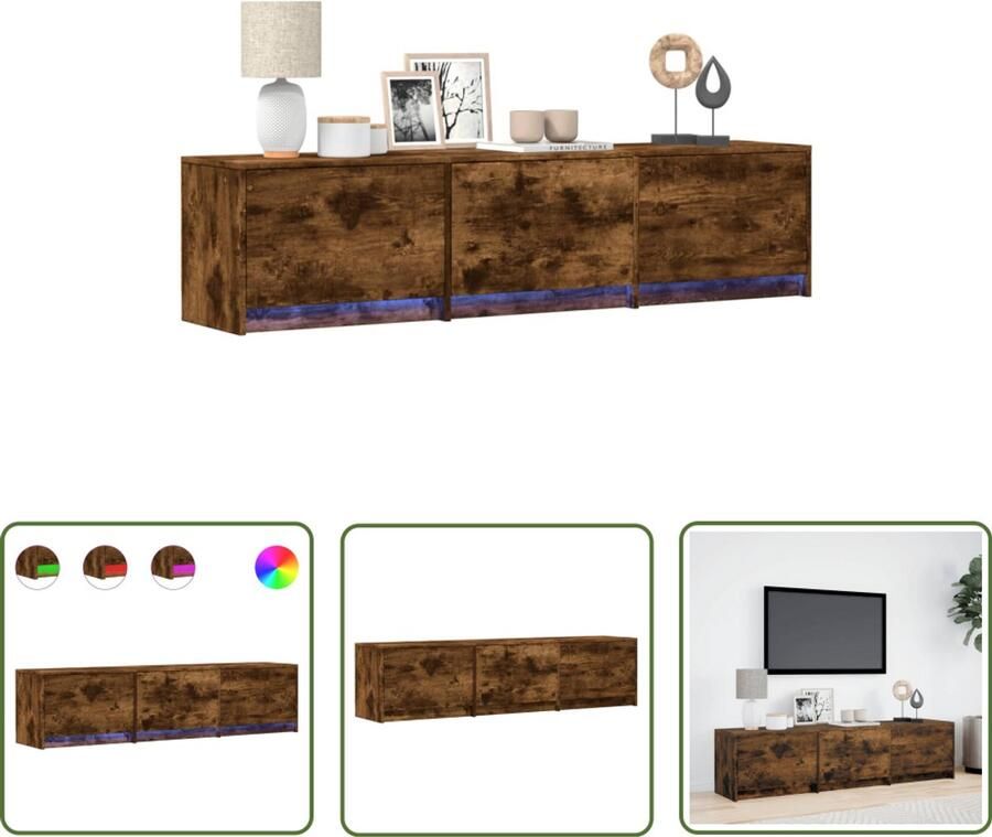VidaXL Tv-meubel met LED 165x34x40 cm bewerkt hout gerookt eikenkleur Tv-meubel Tv Kast Houten Tv-meubel Led Tv-meubel Entertainment Center