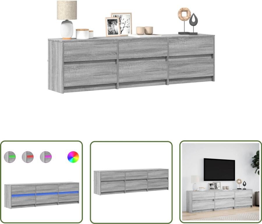 VidaXL Tv-meubel met LED 180x34x50 cm bewerkt hout grijs sonoma eiken Tv-meubel Tv Kast Led Verlichting Houten Tv-meubel Salontafel