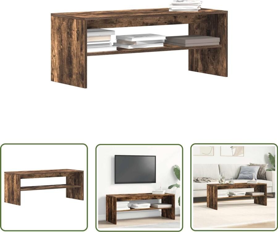 The Living Store Tv-meubel 100x40x40 cm bewerkt hout gerookt eikenkleurig Tv Meubel Tv Kast Houten Tv Stand Opbergruimte Salontafel