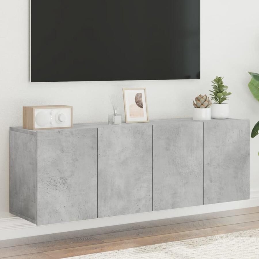 The Living Store Tv-meubels 2 st wandgemonteerd 60x30x41 cm betongrijs Tv-meubel Tv Kast Wandmontage Beton Grijs Houten Tv-meubel