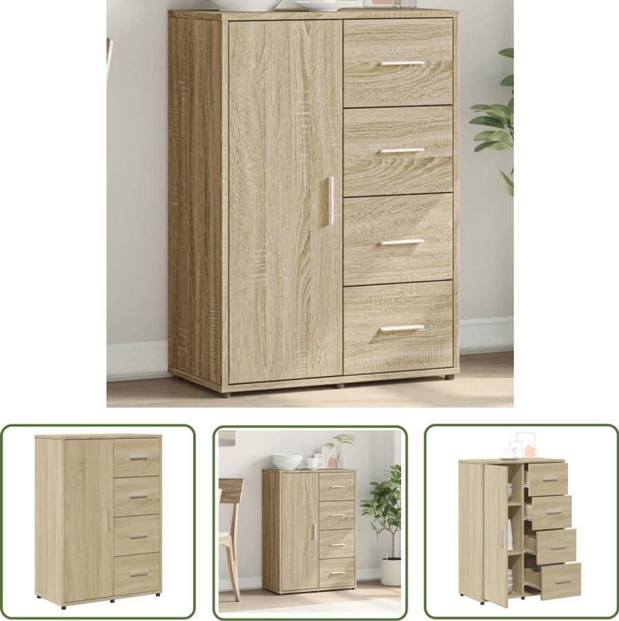 The Living Store Dressoir 60x31x84 cm bewerkt hout sonoma eikenkleurig TV-kast Dressoir Salontafel Houten Tv-standaard Opbergkast