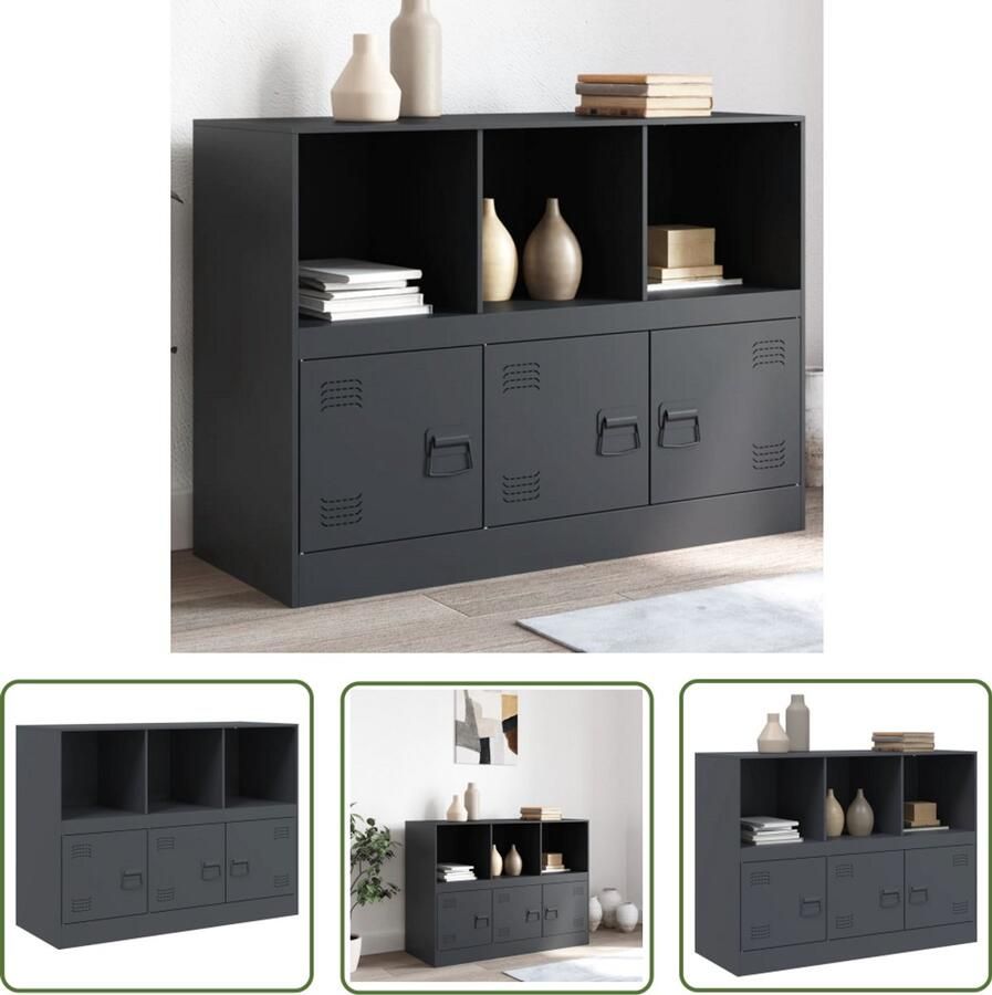 The Living Store Dressoir 99x39x73 cm staal antracietkleurig Dressoir Industrieel Tv-meubel Opbergkast Industriële Decoratie Staal Dressoir