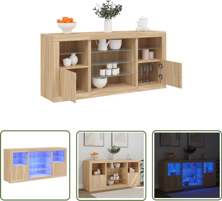 The Living Store Dressoir met LED-verlichting 142 5x37x67 cm sonoma eikenkleurig Modern Dressoir Led Verlichting Salontafel Woonkamermeubilair Tv Kast