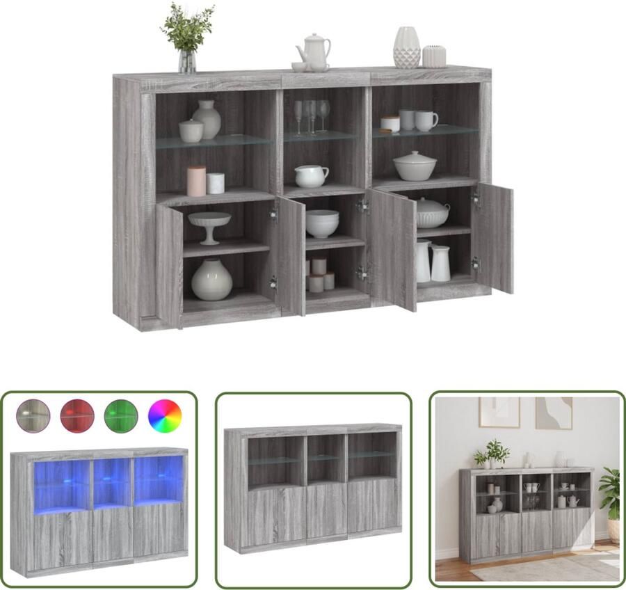 VidaXL Dressoir met LED-verlichting 162x37x100 cm grijs sonoma eiken Dressoir Tv-meubel Salontafel Houten Dressoir Grijze Dressoir