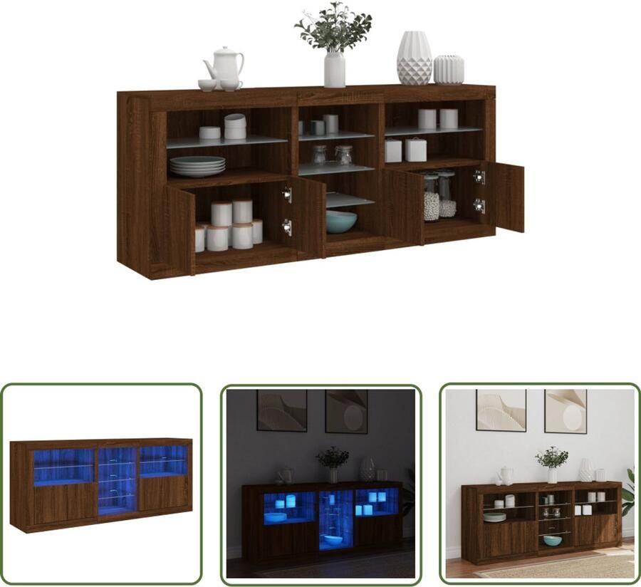 VidaXL Dressoir met LED-verlichting 162x37x67 cm bruin eikenkleur Dressoir Tv-meubel Houten Dressoir Led Verlichting Modern Dressoir