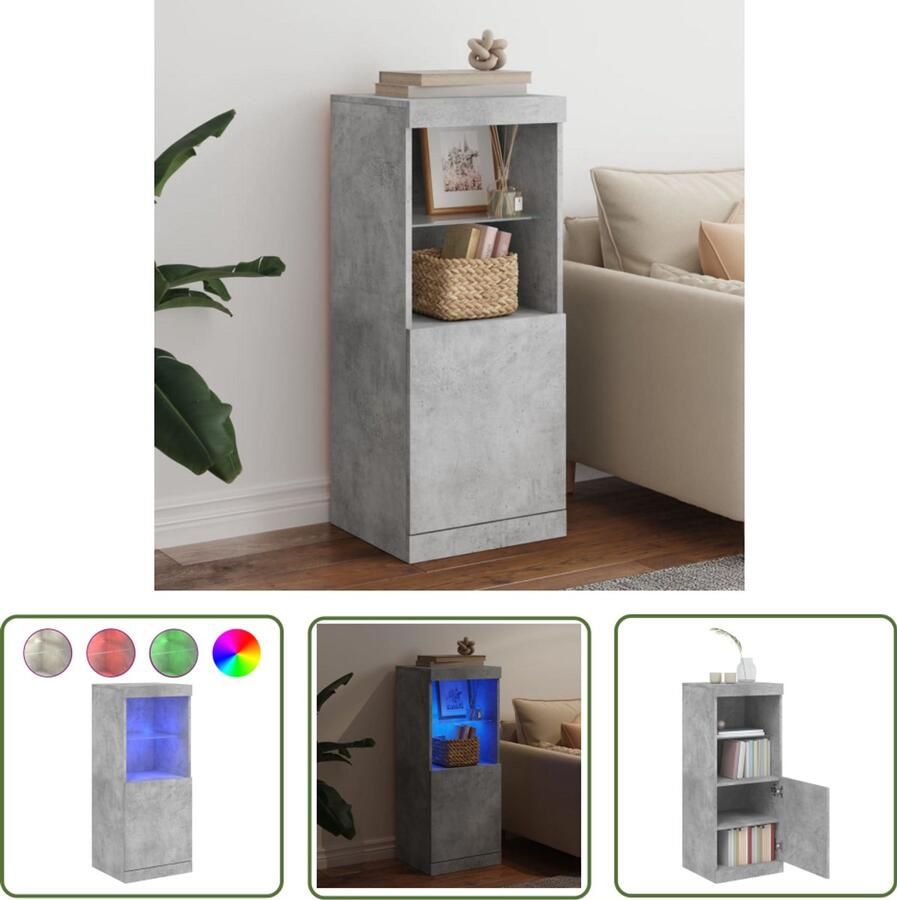 VidaXL Dressoir met LED-verlichting 41x37x100 cm betongrijs Dressoir Tv-meubel Houten Dressoir Grijze Dressoir Led-verlichting