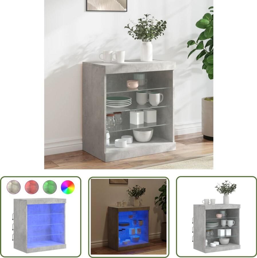 The Living Store Dressoir met LED-verlichting 60 5x37x67 cm betongrijs Dressoir Buffetkast Led Verlichting Betongrijs Modern