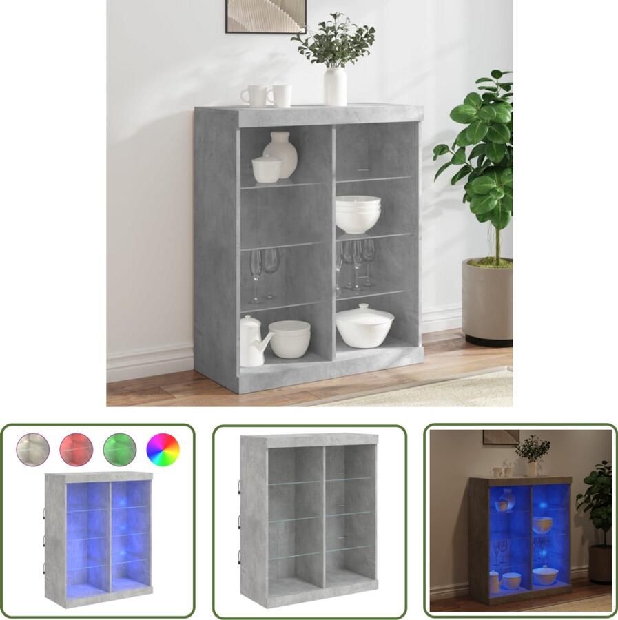 The Living Store Dressoir met LED-verlichting 81x37x100 cm betongrijs Modern Dressoir LED-verlichting Buffet Kast Opbergruimte Beton Grijs