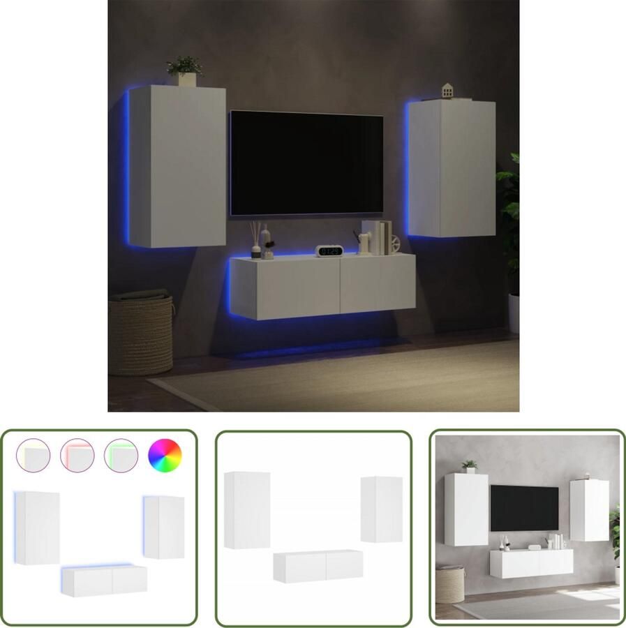 The Living Store 3-delige tv-wandmeubelset met LED-verlichting wit Tv-wandmeubel Tv-wandmeubels Zwevend Tv-meubel Tv-wandmeubel