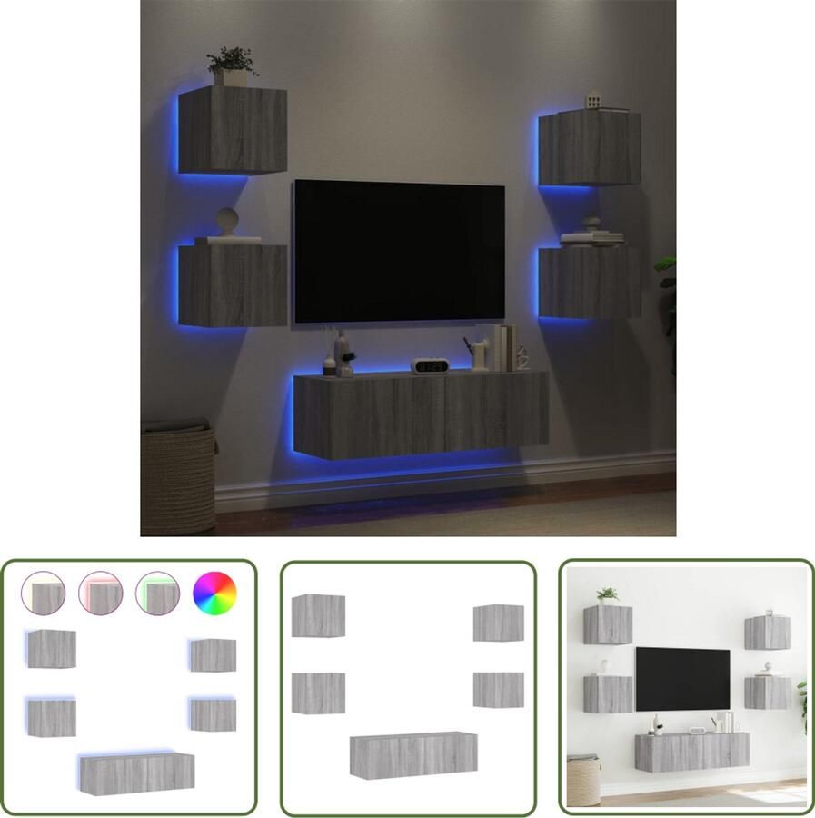VidaXL Tv-meubel Tv-kast 5-delige tv-wandmeubelset met LED-verlichting grijs sonoma Grijze Tv-standaard Salontafel Livingroom Furniture
