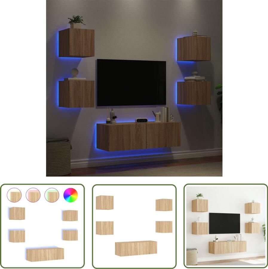 The Living Store 5-delige Tv-wandmeubelset met LED-verlichting sonoma eikenkleur Tv-wandmeubel Tv-wandmeubels Zwevend Tv-meubel Tv-wandmeubel