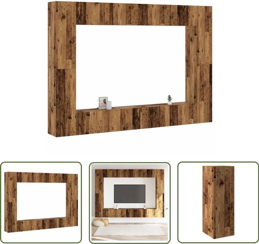 The Living Store 8-delig Tv-meubelset wandmontage bewerkt hout oud houtkleurig Tv Kast Tv Meubel Wandmontage Houten Tv Stand Media Kast