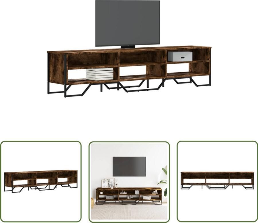 The Living Store Tv-meubel 180x34x41 cm bewerkt hout gerookt eikenkleurig Tv Kast Tv Meubel Modern Tv Meubel Houten Tv Kast Gerookt Eiken