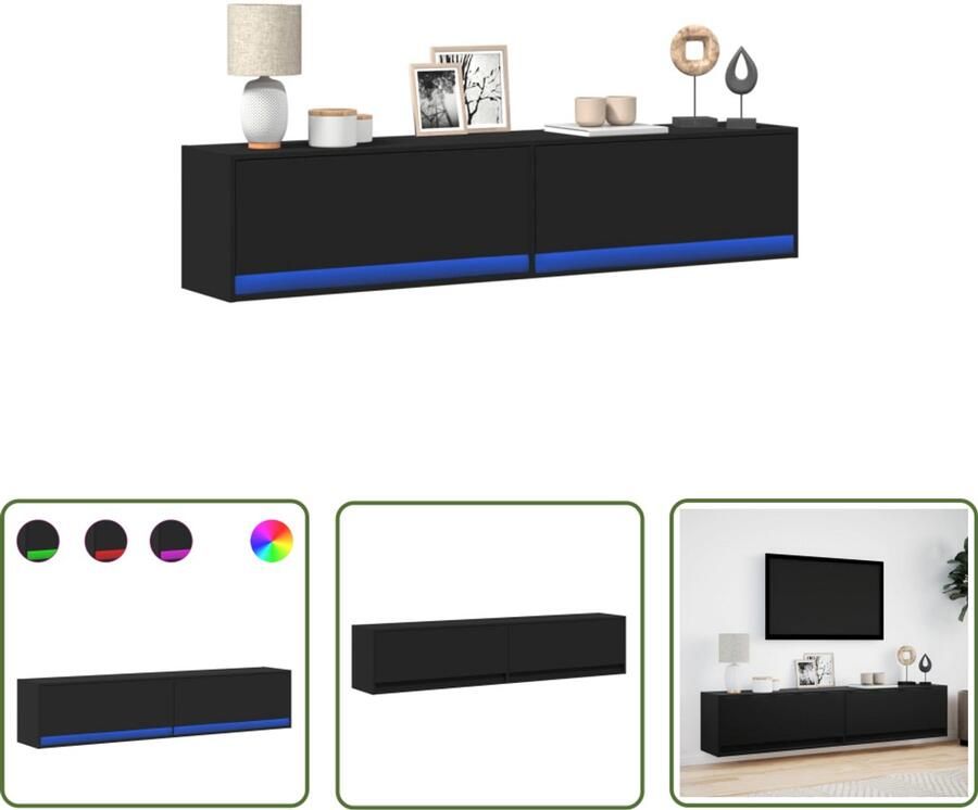 VidaXL Tv-meubel Tv-standaard Tv-wandmeubel met LED-verlichting 180x31x38 cm zwart Led-verlichting Opbergruimte Wandmontage