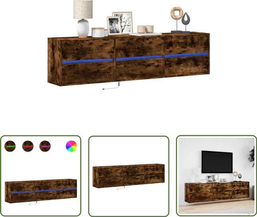 VidaXL Tv-meubel Tv-tafel Tv-wandmeubel met LED-verlichting 180x31x45 cm gerookt eiken Houten Tv-standaard Led Tv-meubel Tv-opstelling