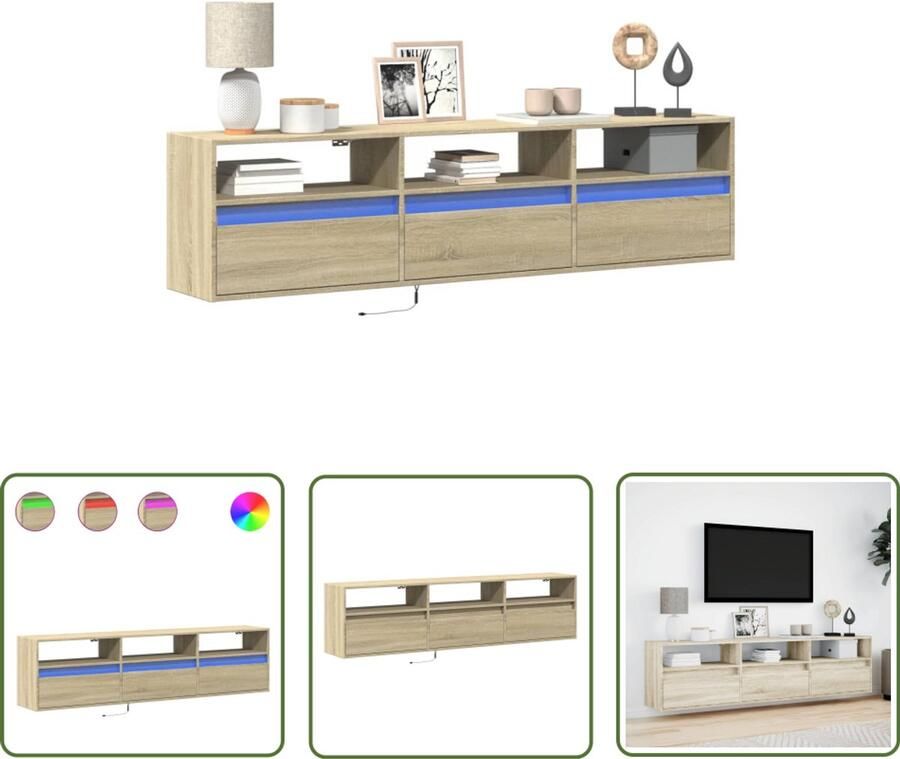 VidaXL Tv-wandmeubel met LED-verlichting 180x31x45 cm sonoma eiken Tv-tafel Tv-meubel Salontafel Led Verlichting Houten Tv-standaard