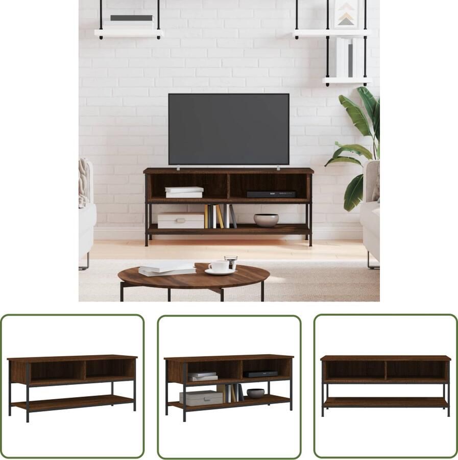 The Living Store Tv-meubel Bruineiken 100x35x45 cm Klassiek design Duurzaam hout Voldoende opbergruimte IndustriÃle ijzeren poten Tv Kast Tv Meubels Houten Tv Kast Klassiek Tv Meubel Industrieel Tv Meubel