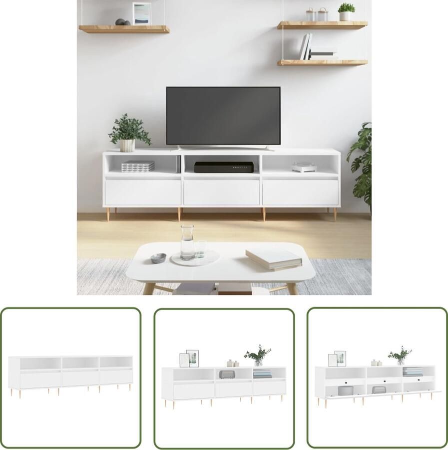 The Living Store Tv-meubel 150x30x44 5 cm bewerkt hout wit TV Kast TV Meubels Houten TV Kast Wit TV Kast Media Kast - Foto 4